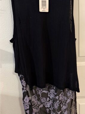 Black Layered Tank with Lavender Floral Sheer Hem